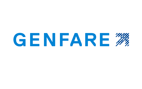 Genfare's logo in light blue