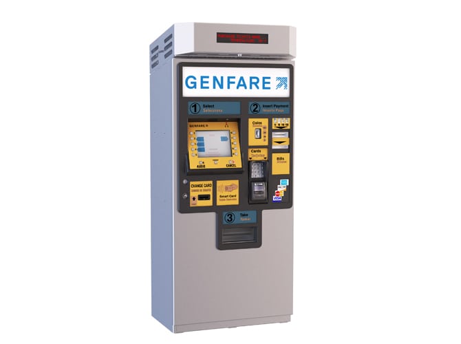 Genfare's Vendstar-4 farebox full product facing right